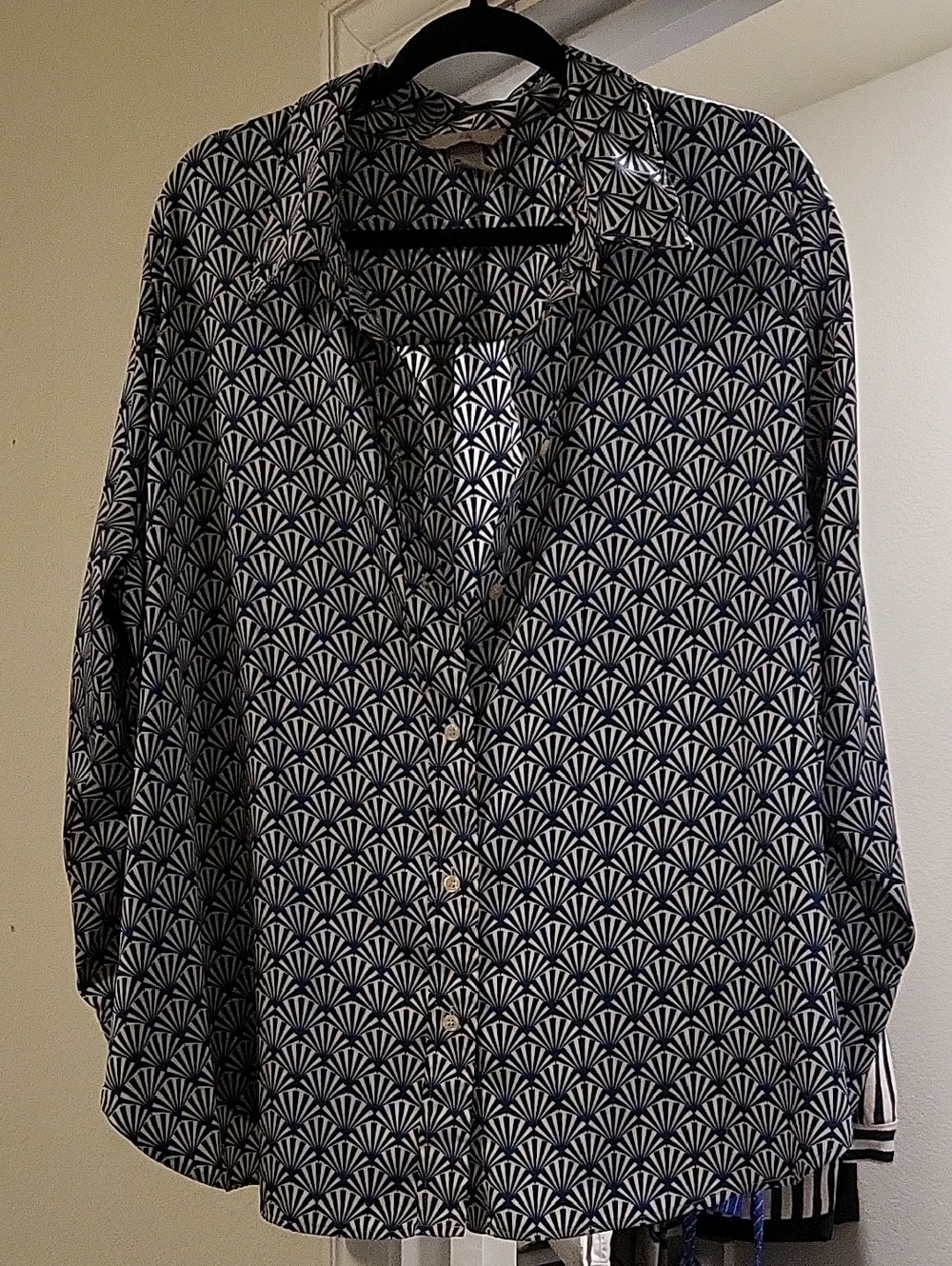 H&M Navy and White Fan-Print Button-Down Shirt